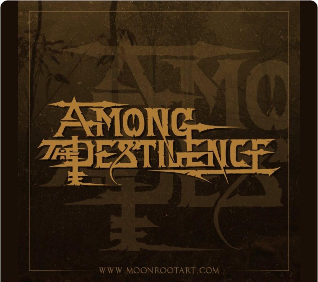 Among The Pestilence logo in gold over dark artwork